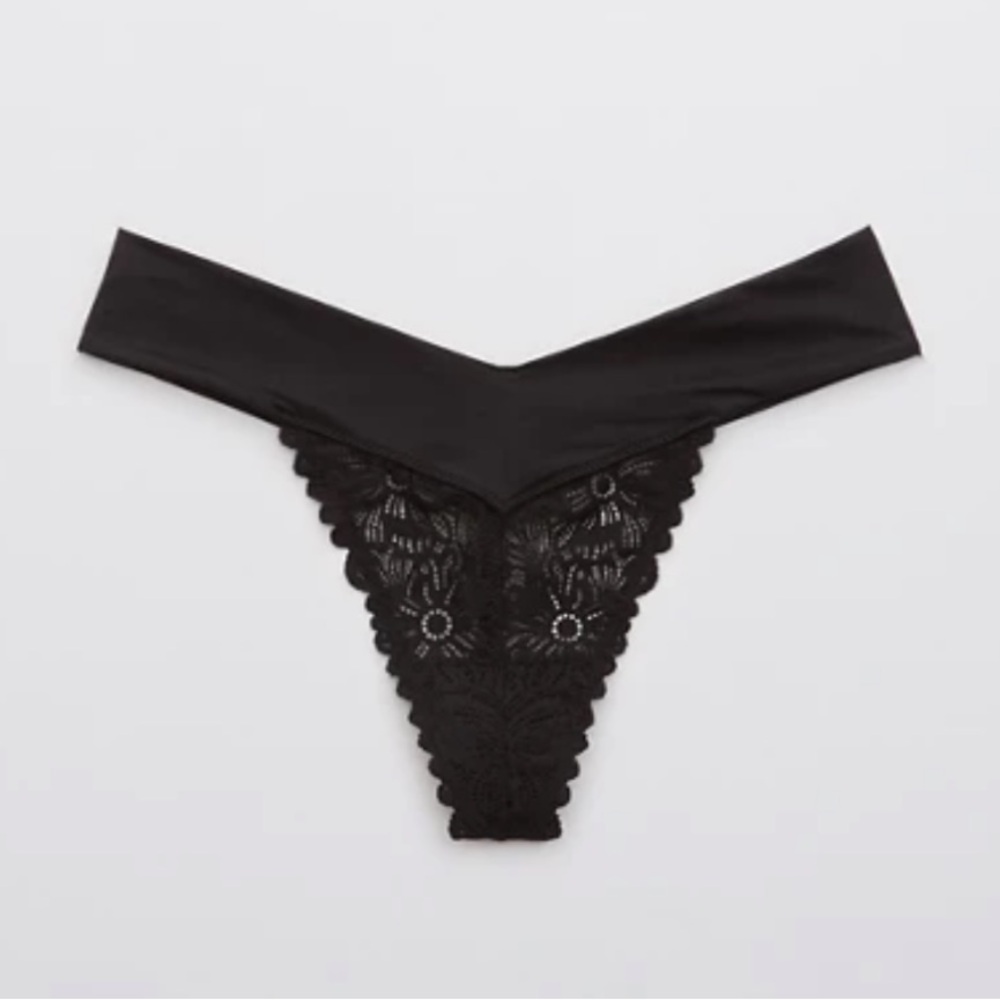 NWT AE Thong Lace Undies Black Sexy Underwear Panties Small S AEO